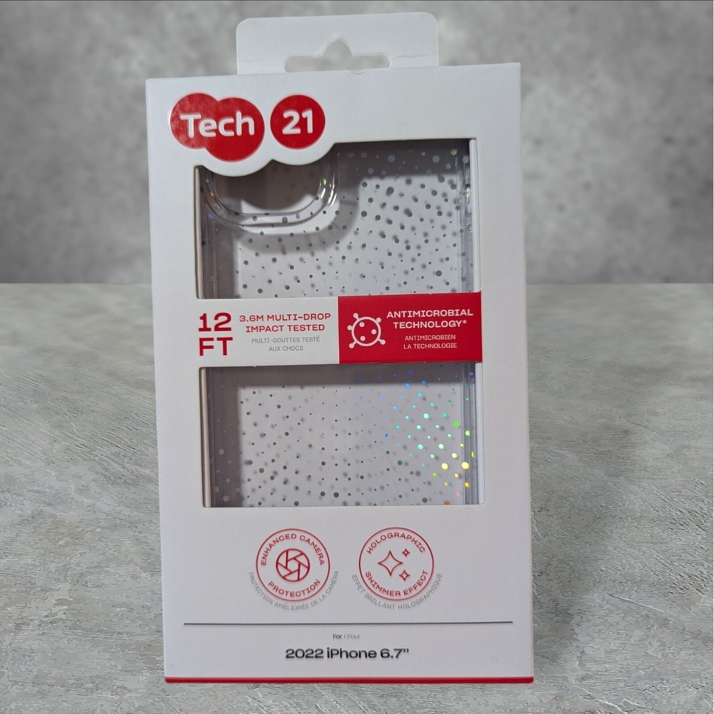 Tech 21 EvoSparkle Holographic Case for Apple iPhone 2022 6.7 (14 Plus) Clear A5
